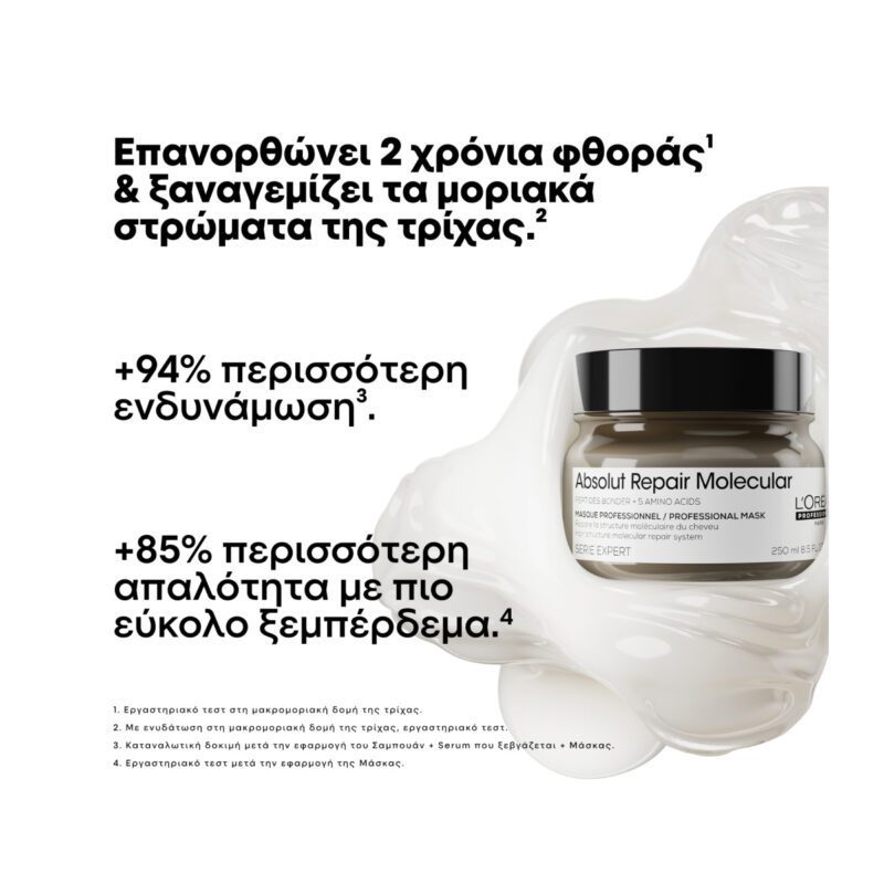 L’Oréal Professionnel Absolut Repair Molecular – Μάσκα Μοριακής Επανόρθωσης για Ταλαιπωρημένα Μαλλιά 500ml - Image 2