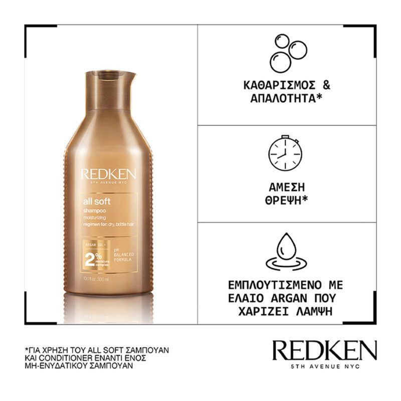 Redken All Soft Σαμπουάν Απαλότητας & Λάμψης για Αφυδατωμένα Μαλλιά 500ml - Image 4