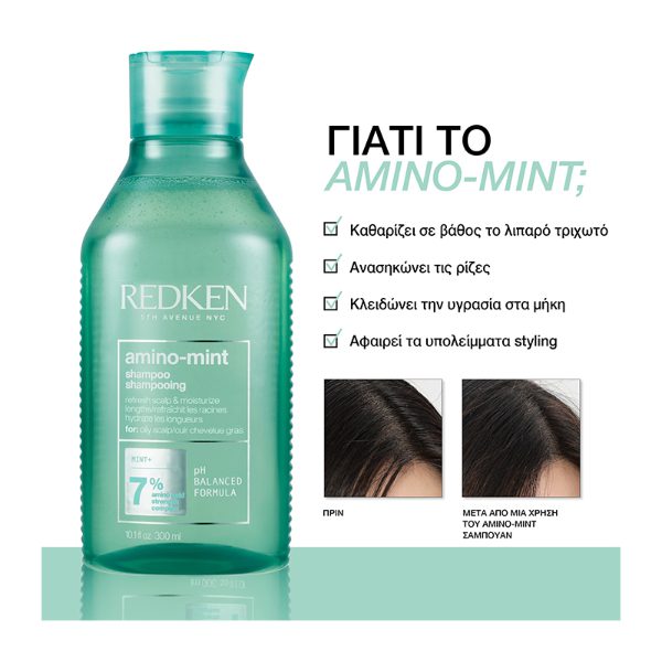 Redken Amino-Mint Shampoo 300ml – Καθαρίζει σε Βάθος & Ρυθμίζει τη Λιπαρότητα - Image 4