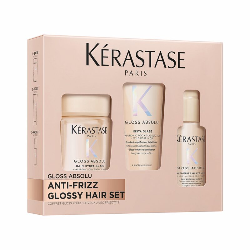 Kérastase Gloss Absolu Discovery Travel Set (Bain Hydra-Glaze Shampoo 80ml, Insta Glaze Conditioner 75ml, Anti-Frizz Glaze Milk 45ml)