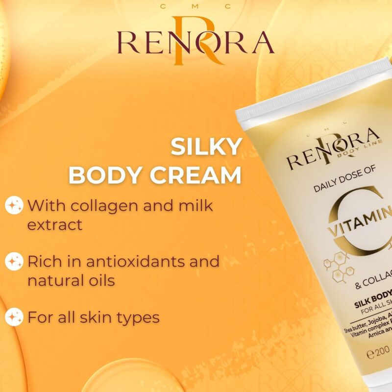 Renora Daily Dose Vitamin C & Collagen Silk Body Cream 250ml – Μεταξένια Κρέμα Σώματος για Λάμψη, Σύσφιξη & Θρέψη - Image 3