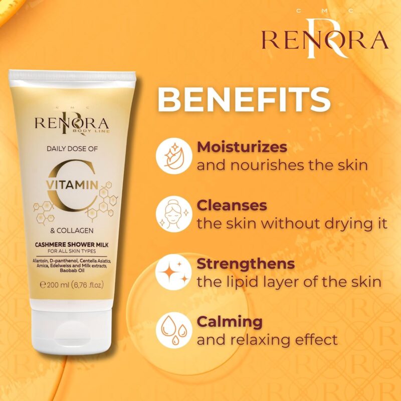 Renora Daily Dose Vitamin C & Collagen Cashmere Shower Milk 250ml – Απαλό Γαλάκτωμα Καθαρισμού για Λάμψη & Θρέψη στο Ντους - Image 2