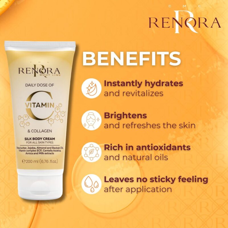 Renora Daily Dose Vitamin C & Collagen Silk Body Cream 250ml – Μεταξένια Κρέμα Σώματος για Λάμψη, Σύσφιξη & Θρέψη - Image 2