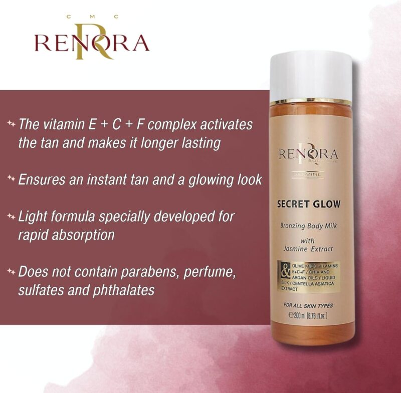 Renora Secret Glow Bronzing Body Milk 200ml – Ενυδατικό Γαλάκτωμα Σώματος με Λαμπερές Πέρλες & Ήπιο Ηλιοκαμένο Αποτέλεσμα - Image 5