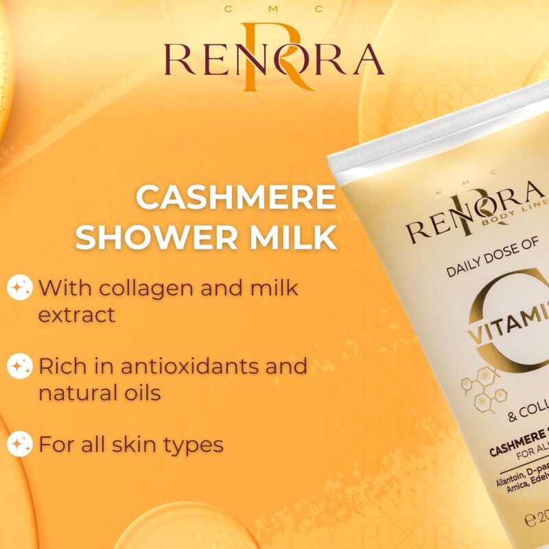 Renora Daily Dose Vitamin C & Collagen Cashmere Shower Milk 250ml – Απαλό Γαλάκτωμα Καθαρισμού για Λάμψη & Θρέψη στο Ντους - Image 3