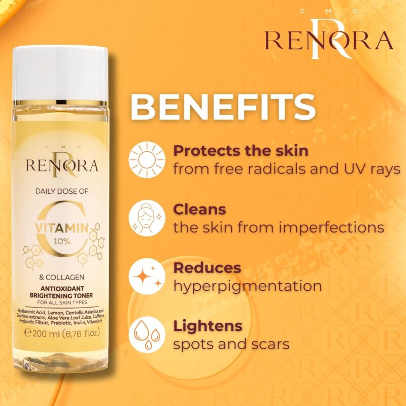 Renora Daily Dose Vitamin C & Collagen Toner 200ml – Αντιοξειδωτικό Toner για Λάμψη, Σύσφιξη & Ομοιόμορφο Τόνο - Image 2