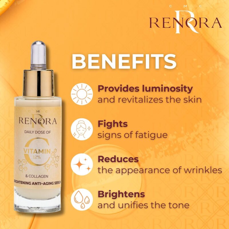 Renora Daily Dose of Vitamin C & Collagen Brightening Anti-Aging Serum 30ml – Λάμψη, Σύσφιξη & Αντιγήρανση σε Κάθε Σταγόνα - Image 3