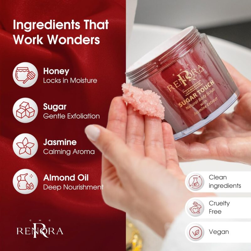 Renora Sugar Touch Natural Body Scrub 250ml – Φυσικό Scrub Σώματος με Ζάχαρη & Έλαια για Βαθιά Απολέπιση & Μεταξένια Απαλότητα - Image 6