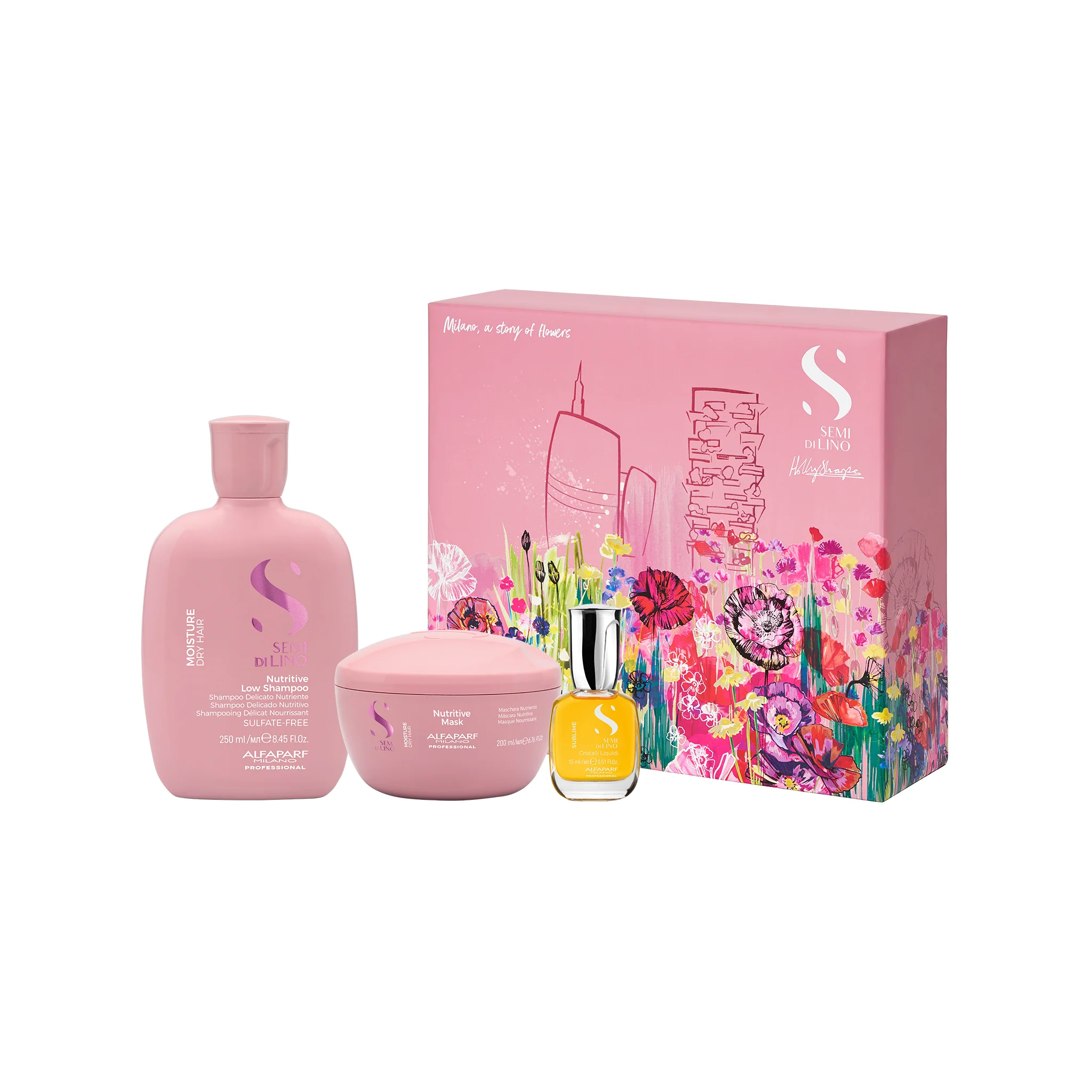 Alfaparf Semi Di Lino Moisture Holiday Kit 2024 (Shampoo 250ml, Mask 200ml, Cristalli Liquidi 15ml)