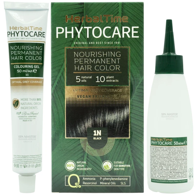 Βαφή μαλλιών χωρίς αμμωνία Μαύρο Black 1N - Herbal Time PhytoCare - Image 3