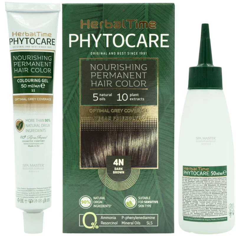 Βαφή μαλλιών χωρίς αμμωνία Σκούρο Καφέ Dark Brown 4N - Herbal Time PhytoCare - Image 3