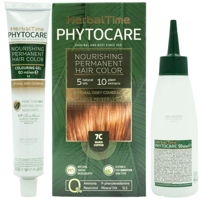 Βαφή μαλλιών χωρίς αμμωνία Θερμό Χάλκινο Warm Copper 7C - Herbal Time PhytoCare - Image 3
