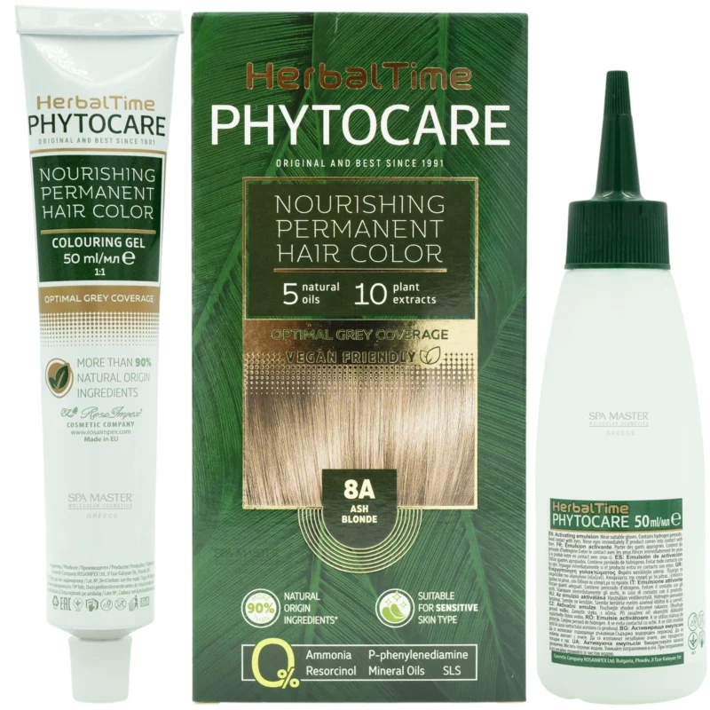 Βαφή μαλλιών χωρίς αμμωνία Σταχτί Ξανθό Ash Blonde 8A - Herbal Time PhytoCare - Image 3