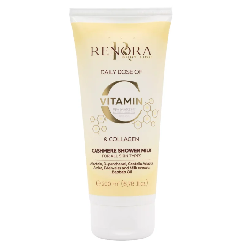 Renora Daily Dose Vitamin C & Collagen Cashmere Shower Milk 250ml – Απαλό Γαλάκτωμα Καθαρισμού για Λάμψη & Θρέψη στο Ντους