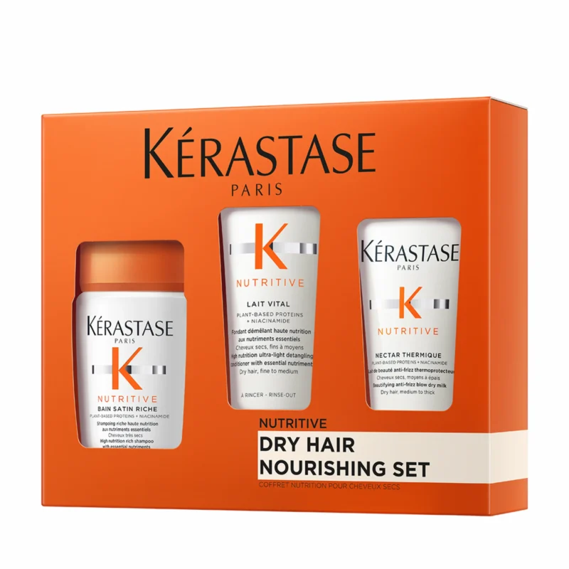 Kérastase Nutritive Discovery Travel Set (Bain Satin Riche Shampoo 80ml, Lait Vital Conditioner 75ml, Nutritive Nectar Thermique 50ml)