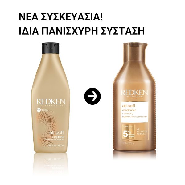 Redken All Soft Conditioner 300ml – Μαλακτική Κρέμα Ενυδάτωσης για Ξηρά & Ταλαιπωρημένα Μαλλιά - Image 2