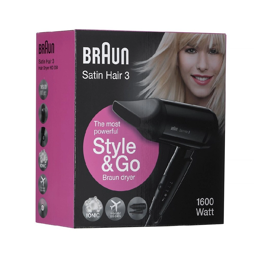 Braun Satin Hair 3 Style & Go HD350 1600W – Αναδιπλούμενο Σεσουάρ Μαλλιών Ταξιδίου με Ιονισμό & Dual Voltage - Image 4